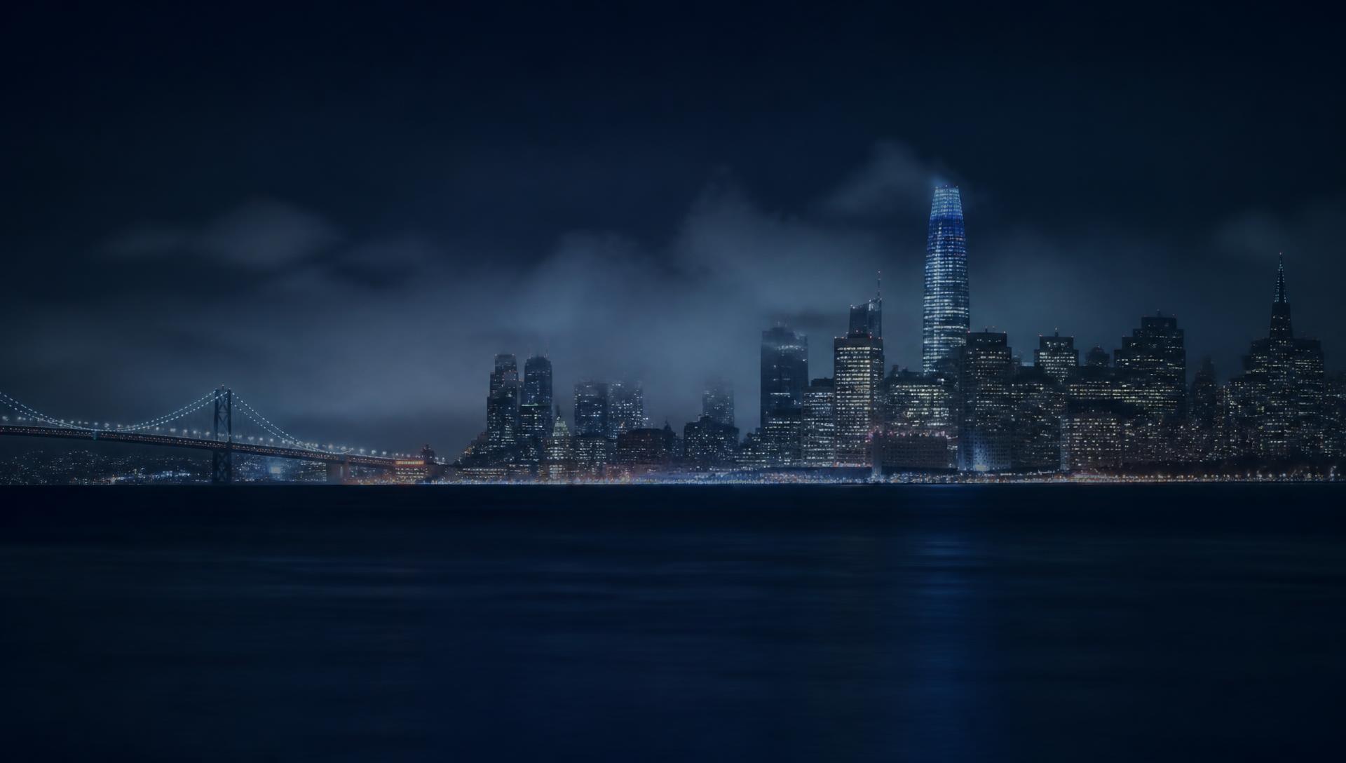 San Francisco skyline at blue hour seen across the bay